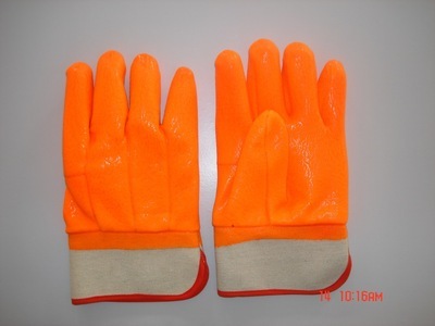 【专业荧光PVC浸胶劳保手套海绵复合布内衬双浸砂面安全袖】价格,厂家,图片,防护手套,高唐顺兴劳保用品-